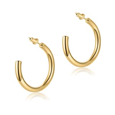 China TRENDY Gold Plated Stainless Steel Big Round C Shape Dangle Earrings Chunky Open Smooth Hoop Earrings for sale