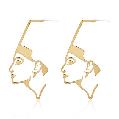 China Hiphop Personalized Abstract Hollow Out Face Circle Dangle Gold Punk Statement Earrings With Face Joyas Aretes De Oro for sale