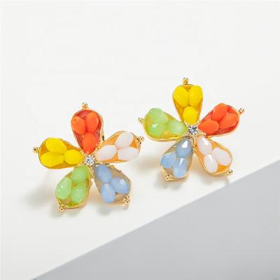 China BXY TRENDY Colorful Glass Beads Gold Plated Stud Earrings Shape Jewelry Flower Crystal Stud Earrings For Women for sale