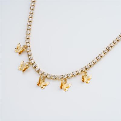 China Custom Wholesale TRENDY Rhinestone Tennis Charm Diamond Butterfly Necklace Jewelry Dangle Women Gold Plated for sale