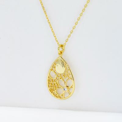 China FASHIONABLE Wholesale Custom 18K Real Gold Plated Tasty Diamond Cubic Zirconia Zircon Pendant Flower Hollow Necklace Drop Water Necklace for sale