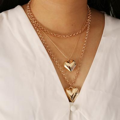 China INS Fashion Love Heart Layer Necklace Bracelet Gold Circle Earring Fashion Jewelry Punk Hot Selling Pendant Set For Women Girl for sale