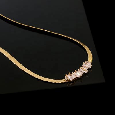 China Flat Rhinestone Crystal Necklace Jewelry Gold Bling Snake Chain Choker Necklace Trendy Statement Jewelry For Women for sale