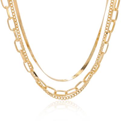 China FASHIONABLE Initial Design 18k Gold Plated Multilayer Chunky Paperclip Flat Snakebone Chain Necklaces For Women for sale