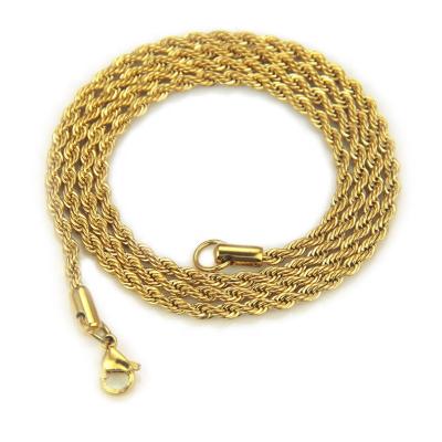 China Classic No Color Fade Stainless Steel Twist Necklace Jewelry Hip Hop Men and Women 3mm Rope Chain Necklaces for sale