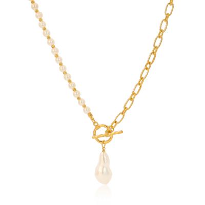 China FASHIONABLE Gothic 18K Gold Plated Baroque OT Clasp Chain Necklace Imitation Pearl Necklaces For Women for sale