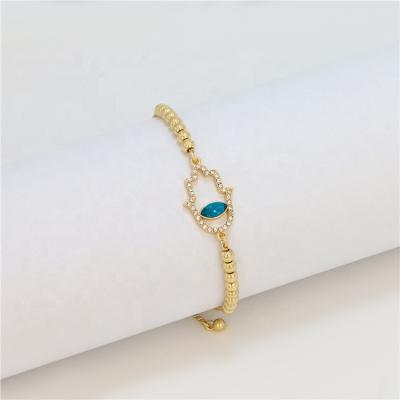 China BXY FASHIONABLE fashion hamsa brass crystal minimalist gold plated jewelry accessories gemstone women bangle charm evil eye bracelet for sale