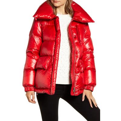 China Red Stand Neck Women Anti Shrink Shinny Winter Long Sleeve Down Stripper Jacket Coats for sale