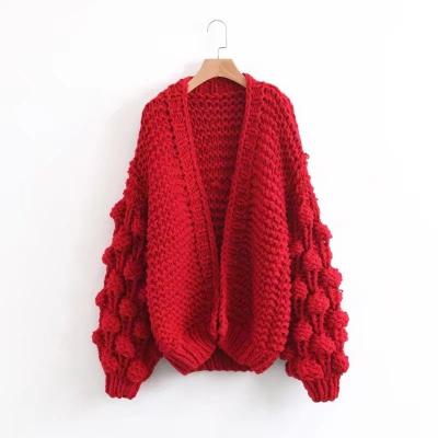 China Oversized Sweater Women Long Lantern Sleeve Knitted Cardigan Anti Shrink Outwear Jacket Coat for sale