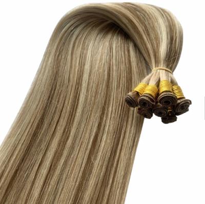 China Body Wave Stock Hand Tied Human Virgin Hair 100% Full Color Handtied Human Hair Cuticle Balayage Weft Natural Beaded Hair Extension Wefts for sale