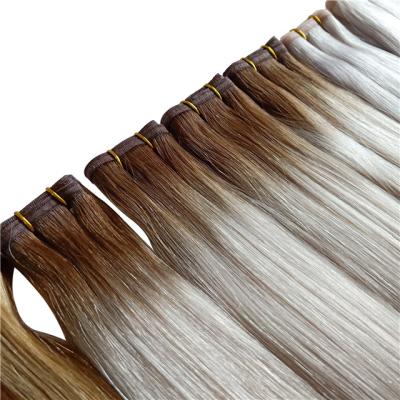 China Free sample straight platinum blonde color in stock seamless weft flat wefts for sale