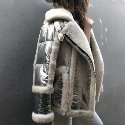 China 2021 New winter new winter fur coat women real leather rogue jacket white duck real fur coat ribbon down motorcycle jacket for sale