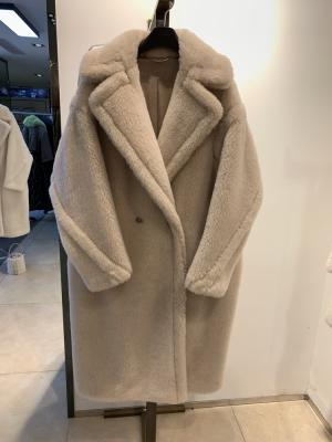 China 100% Loose Warm Thick Wool Content Woven Fabric Tracksuit Women Winter Jacket Real Fur Long Coat Streetwear Oversized Teddy Cozy for sale