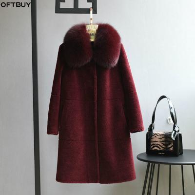 China OFTBUY Real Fur Fox Fur Collar Parka Winter Jacket Women Teddy Polar Fleece Bear Plush 100% Wool Woven Vintage Fashion for sale