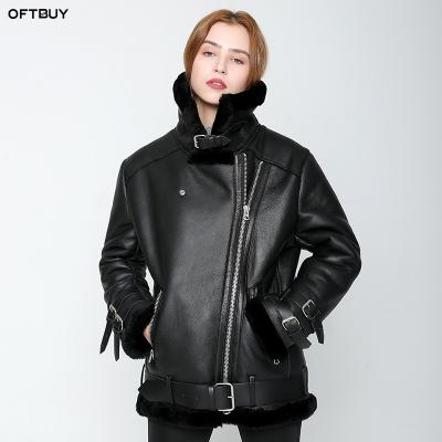 China OFTBUY 2021 New Winter Coat Women's Jacket Winter Genuine Leather Real Wool Fur Coat Chunky Real Leather Parka Dishonest Sheepskin Thick Warm Brand for sale