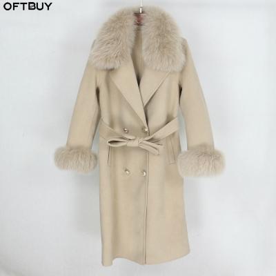 China OFTBUY 2021 Fur Cashmere Cross Wool Blends Real Fox Fur Coat Winter Jacket Women Natural Fox Fur Collar And Puff Streetwear for sale