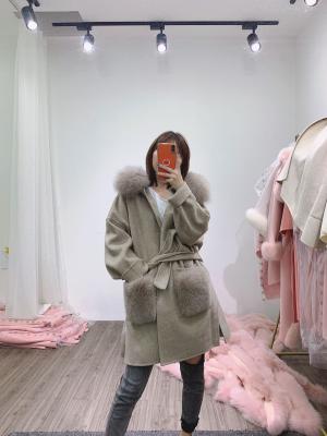 China OFTBUY Winter Jacket Women Real Fur Coat Natural Fox Fur Collar Pocket Cuffs Hood Cashmere Woolen Oversize Ladies Outerwear for sale