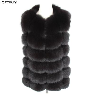 China OFTBUY 2021 Winter New Spring Fur Jacket Women Real Fox Fur Coat Vest Casual Black Sleeveless V-Neck Thick Warm Streetwear Tracksuit for sale