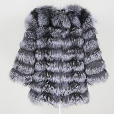 China OFTBUY 2021 Winter Real Fur Coat Streetwear Thick Warm Three Quarter Sleeve Jacket Women Big Fox Fur Natural Fluffy Outerwear for sale