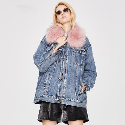 China OFTBUY Real Raccoon Duck Down Coat Thick Warm White Streetwear Tracksuit 2021 Winter Women Fur Jacket Natural Denim Collar New for sale