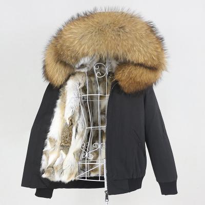 China OFTBUY 2021 Natural Fox Raccoon Fur Collar Hood Removable New Bomber Winter Parka Jacket Women Real Rabbit Waterproof Fur Coat for sale