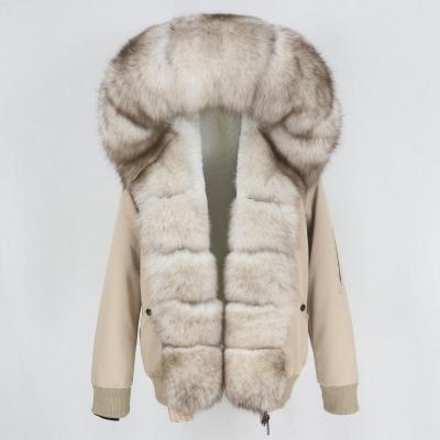 China OFTBUY New 2021 Winter Parka Women Bomber Real Real Fur Coat Real Fox Fur Hood Warm Streetwear Detachable Collar for sale