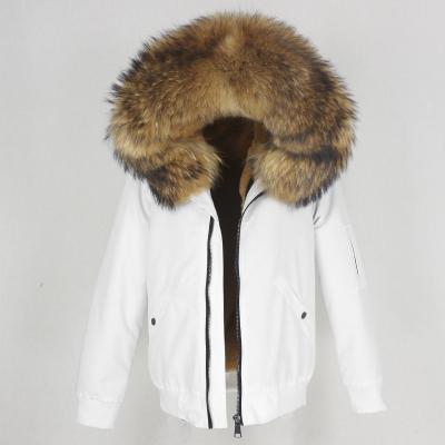 China OFTBUY 2021 Raincoat Women Waterproof Natural Raccoon Fox Fur Collar Hood Thick Outerwear Real Fur Coat Parka Bomber Winter Jacket Women for sale