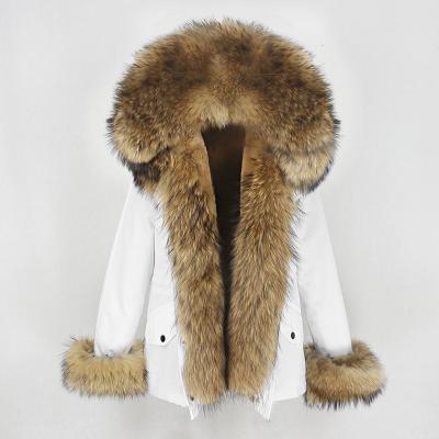 China OFTBUY 2021 New Winter Parka Women's Real Natural Raccoon Fur Collar Hood Coat Warm Streetwear Short Detachable Jacket Waterproof Raincoats for sale