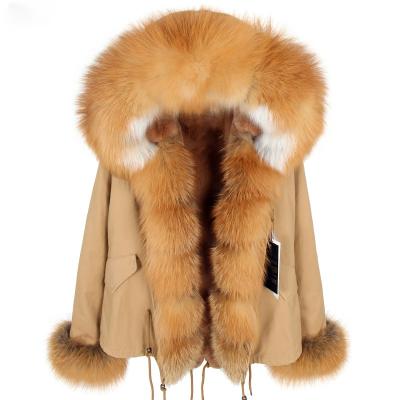 China OFTBUY 2021 natural red fox fur hooded liner long winter parka jacket waterproof khaki fur coat women real outwear high quality fashion for sale