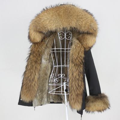 China OFTBUY 2021 Waterproof Winter Jacket Women Short Fox Waterproof Natural Raccoon Fur Coat Real Rabbit Fur Parka Large Hood Removable Collar for sale