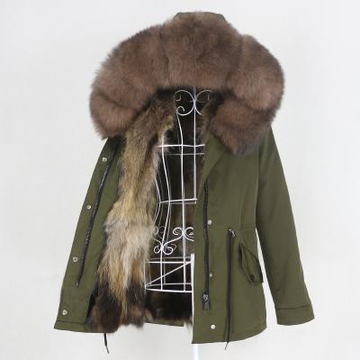 China OFTBUY 2021 Natural Fox Fur Hood Thick Warm Outerwear Removable Collar Real Fur Coat Winter Women Waterproof Jacket New for sale