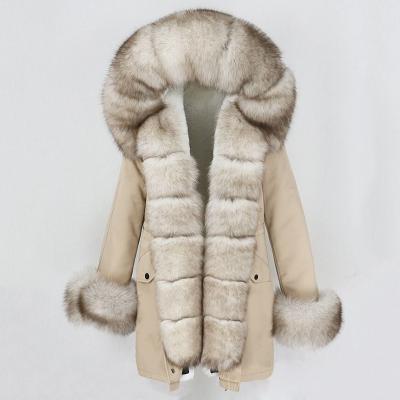 China OFTBUY Waterproof Natural Fur Hood Outerwear Loose Long Parkas Big Fox Fur Collar Real Fur Coat 2021 Winter Women Detachable Jacket for sale