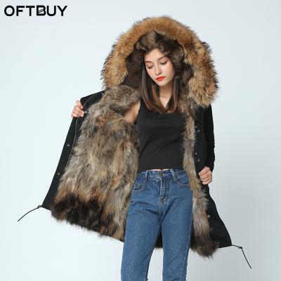 China OFTBUY 2021 long winter jacket women waterproof outwear hooded real fur raccoon parkas fox fur hooded warm coat thick natural collar real coat for sale