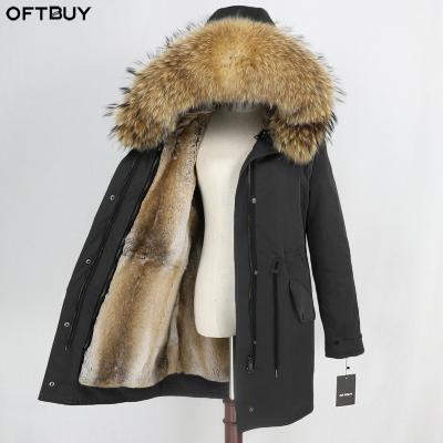 China OFTBUY Real Rabbit Fur Coat Long Parka Real Fur Coat Winter Jacket Women Raccoon Natural Waterproof Detachable Fur Collar Warm for sale