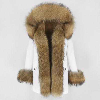 China OFTBUY 2021 New Real Fur Coat Parka Women's Natural Raccoon Fur Hood Warm Outerwear Detachable Collar Waterproof Jacket Large for sale