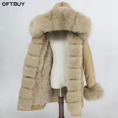 China OFTBUY Hood Rabbit Fur Liner Thick Warm Tracksuit Streetwear Parka Long Real Fox Raccoon Fur Coat Natural Fur Collar Raincoat Waterproof for sale