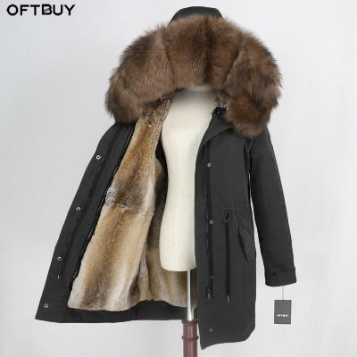 China OFTBUY Winter Jacket Women's Natural Fox Fur Hood Real Rabbit Fur Liner Long Coat Waterproof Parka Real Rabbit Fur Liner Detachable Warm for sale