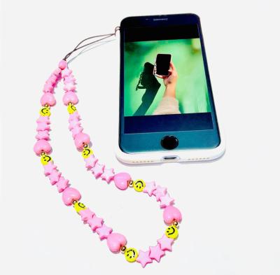 China CLASSIC Handmade Letter Beads Phone Strap Cute Colorful Rainbow Beaded Phone Chain for sale