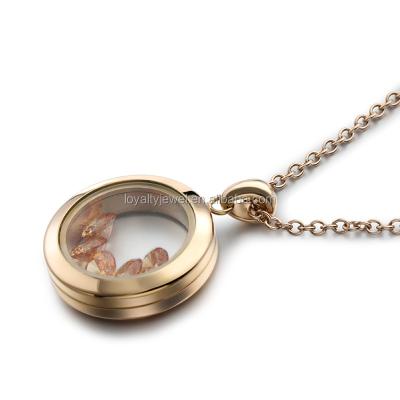 China Hot Selling Stainless Steel Rose Gold Glass Floating Photo Memory Charm Pendant Necklace for sale