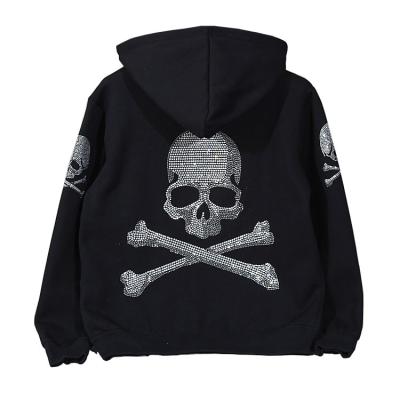 China Wholesale Autumn Street Wear Long Sleeve Anti-wrinkle Men's Hoodies and Sweatshirts Full Zip Logo Skeleton Rhinestone Hoodie Men Custom Made for sale