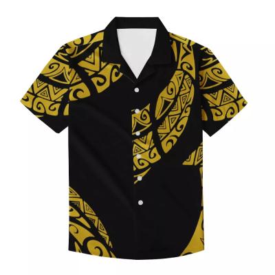 China Factory Price Polynesia Samoa Traditional Tribal Style Anti Pilling Printed Fits Comfortable Short Sleeve Shirts Custom Fits Tops Handsome for sale