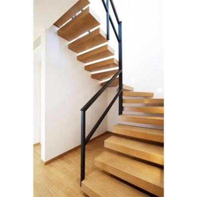 China Contemporary Apartment Practical Wooden House Indoor Floating Stairs With Glass Railing Metal Stairs for sale