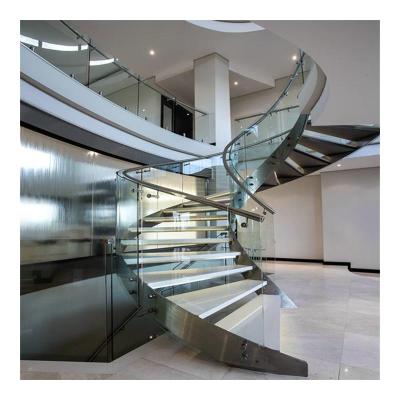 China Contemporary LED Lights Top Grade Prefab Curved Staircase Oak Wood Trace Circular Stairs for sale