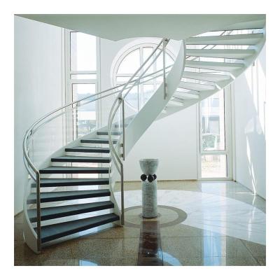 China Customized Contemporary High End Double Lighting U Channel Stainless Steel Stairs Curved Stairs for sale