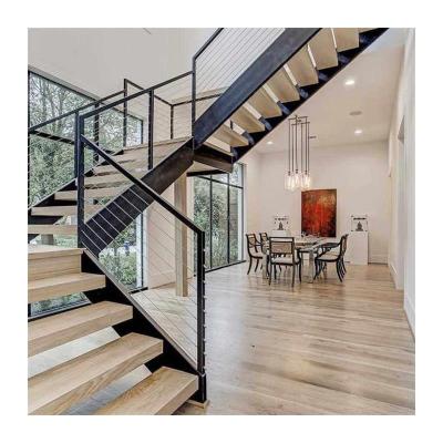 China Contemporary Floating Stairs Contemporary With Wooden Tread Invisible Stringer Straight Stairs With Double Beam for sale