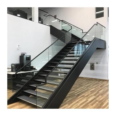 China Double Beam Contemporary Straight Plates Stairs Interior Staircase With Wooden Glass Tread for sale