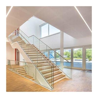 China Contemporary Contemporary Wooden Tread Stringer Straight Stairs Modern Home Invisible Use Indoor Double Flange Stairs for sale