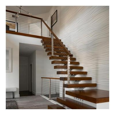 China Contemporary Oak Beach Solid Wood Steps Mono Beam Straight Single Beam Staircases Stringer Staircases for sale