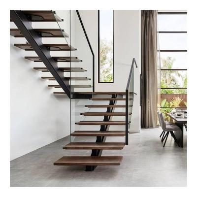 China Removable Fabricated Steel Contemporary Mono Straight Beam Staircases Stringer Staircase Carbon Steel Staircase for sale