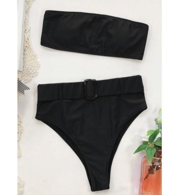 China Windproof Custom New In Stock Strapless Bikini Beachwear Solid Sexy Two Piece Bandeau With Belted Waist Tops Swimsuit Women Swimwear for sale